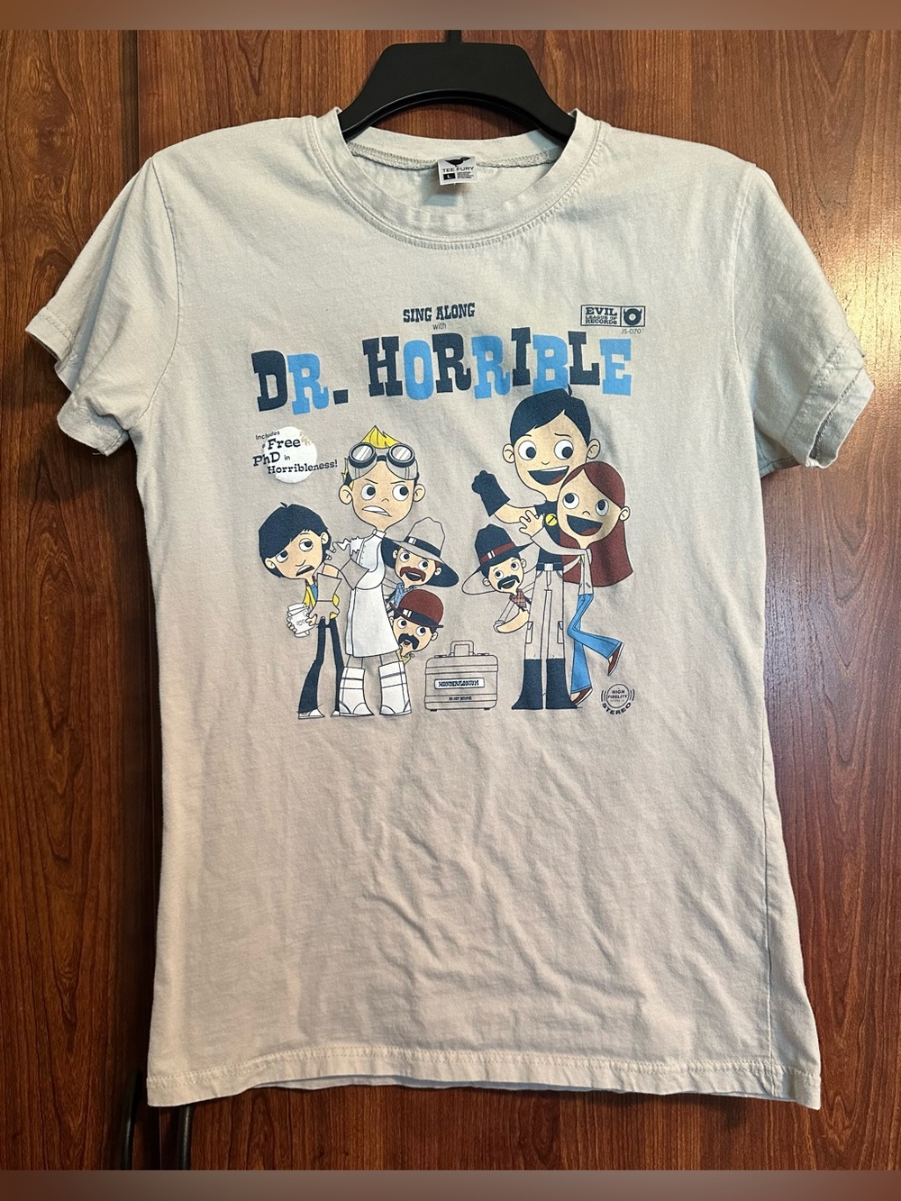 DR. HORRIBLE'S SING ALONG Tee Fury RETRO Style Graphic T Shirt Gray Y2K Size L
